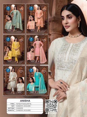 Kaya Kurti Anisha 3 Piece Straight Cut Set Chanderi Jacquard Top Bottom And Dupatta Wholesale kurtis catalogs