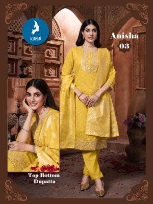 Kaya Kurti Anisha 3 Piece Straight Cut Set Chanderi Jacquard Top Bottom And Dupatta Wholesale kurtis catalogs