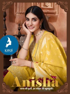 Kaya Kurti Anisha 3 Piece Straight Cut Set Chanderi Jacquard Top Bottom And Dupatta Wholesale kurtis catalogs