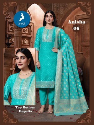 Kaya Kurti Anisha 3 Piece Straight Cut Set Chanderi Jacquard Top Bottom And Dupatta Wholesale kurtis catalogs