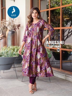 Kaya Kurti Anveshi Vertical Foil Print Kurti Set with Matching Bottom Wholesale kurtis catalogs