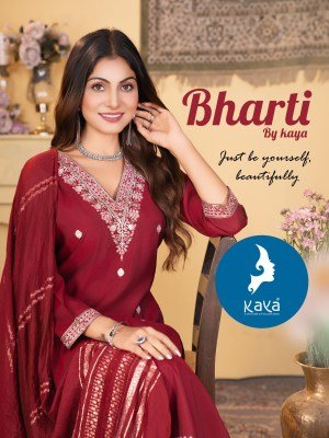 Kaya Kurti Bharti 3Pc Set Roman Silk Top And Bottom Chanderi Dupatta Wholesale Product Kaya kurti
