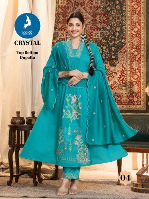 Kaya Kurti Crystal 3 Piece Anarkali Mul Chanderi Top Roman Bottom and Chanderi Dupatta Wholesale Product kurtis catalogs