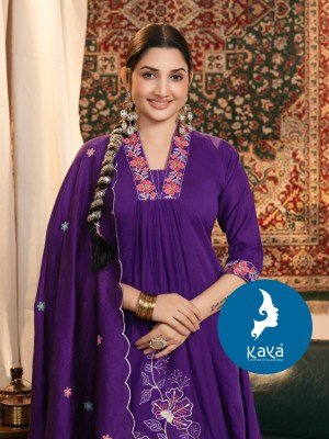 Kaya Kurti Crystal 3 Piece Anarkali Mul Chanderi Top Roman Bottom and Chanderi Dupatta Wholesale Product kurtis catalogs