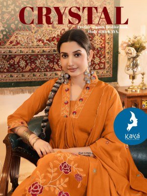 Kaya Kurti Crystal 3 Piece Anarkali Mul Chanderi Top Roman Bottom and Chanderi Dupatta Wholesale Product kurtis catalogs
