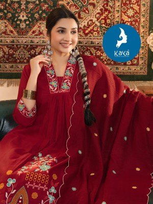 Kaya Kurti Crystal 3 Piece Anarkali Mul Chanderi Top Roman Bottom and Chanderi Dupatta Wholesale Product kurtis catalogs