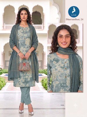 Kaya Kurti Dhurandhar Straight Cut Kurti Pant with Dupatta Size wise Combo Set