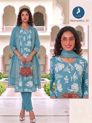 Kaya Kurti Dhurandhar Straight Cut Kurti Pant with Dupatta Size wise Combo Set