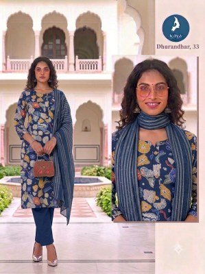 Kaya Kurti Dhurandhar Straight Cut Kurti Pant with Dupatta Size wise Combo Set