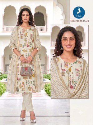 Kaya Kurti Dhurandhar Straight Cut Kurti Pant with Dupatta Size wise Combo Set