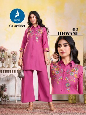 Kaya Kurti Dhwani 2 Piece Co ord Set Roman Fabric Top And Bottom Ethnic Wear Wholesale  kurtis catalogs