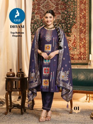 Kaya Kurti Dhyani 3 Piece Set Kurti Catalogs Chanderi Jacquard Top And Dupatta Wholesale kurtis catalogs
