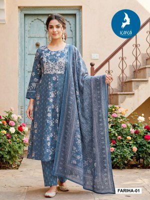Kaya Kurti Fariha 3 Piece Cotton Anarkali Kurti Set with Dupatta (M–5XL) fancy Anarkali suit catalogs