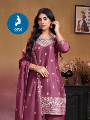 Kaya Kurti Garima 3 Piece Set  Kurti Straight Cut with Plazzo And Chinnon Dupatta Wholesale kurtis catalogs