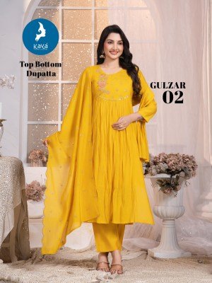 Kaya Kurti Gulzar Collection Chanderi And Roman Fabric 3 Piece Designer  Kurti Set Catalogs Wholesale kurtis catalogs