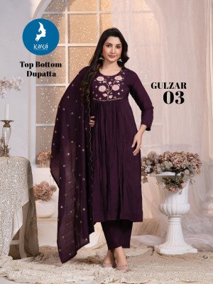 Kaya Kurti Gulzar Collection Chanderi And Roman Fabric 3 Piece Designer  Kurti Set Catalogs Wholesale kurtis catalogs