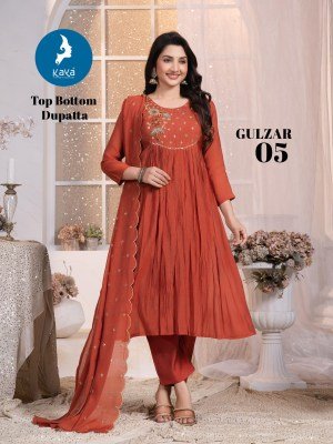 Kaya Kurti Gulzar Collection Chanderi And Roman Fabric 3 Piece Designer  Kurti Set Catalogs Wholesale kurtis catalogs