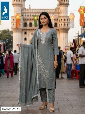 Kaya Kurti Harmony Roman Glass Straight Cut Kurti Pant with Dupatta Set Size wise Combo Set