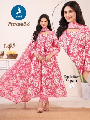 Kaya Kurti Heeravati Vol 3 Trendy Cotton Print Anarkali Kurti Bottom And Cotton Dupatta Wholesale kurtis catalogs
