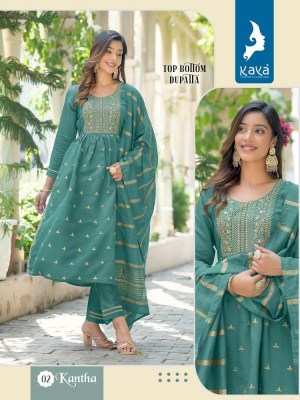 Kaya Kurti Kantha viscous silk festive collation 3pice suits catalogue wholesaler  kurtis catalogs