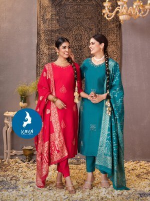 Kaya Kurti Karma Roman Silk Suit Set with Straight Cut Top, Roman Silk Bottom And Chanderi Jacquard Dupatta Wholesale kurtis catalogs