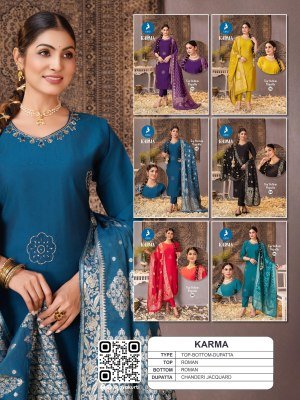 Kaya Kurti Karma Roman Silk Suit Set with Straight Cut Top, Roman Silk Bottom And Chanderi Jacquard Dupatta Wholesale kurtis catalogs