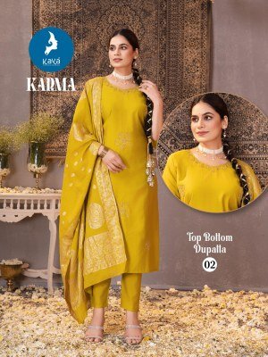Kaya Kurti Karma Roman Silk Suit Set with Straight Cut Top, Roman Silk Bottom And Chanderi Jacquard Dupatta Wholesale kurtis catalogs