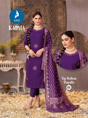Kaya Kurti Karma Roman Silk Suit Set with Straight Cut Top, Roman Silk Bottom And Chanderi Jacquard Dupatta Wholesale kurtis catalogs