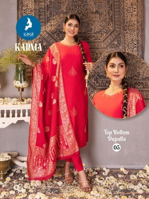 Kaya Kurti Karma Roman Silk Suit Set with Straight Cut Top, Roman Silk Bottom And Chanderi Jacquard Dupatta Wholesale kurtis catalogs