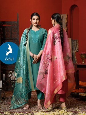 Kaya Kurti Kumran 3 Piece Set Straight Cut Top Gadwal Silk Bottom Gadwal Silk Dupatta Soft Organza with Digital Print And Jacquard Border Wholesale Pr kurtis catalogs