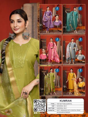 Kaya Kurti Kumran 3 Piece Set Straight Cut Top Gadwal Silk Bottom Gadwal Silk Dupatta Soft Organza with Digital Print And Jacquard Border Wholesale Pr kurtis catalogs