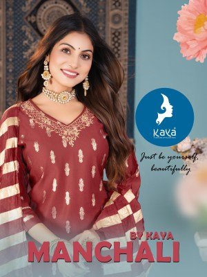 Kaya Kurti Manchali 3 Piece Set Straight Cut Berlin Top with Foil Print Berlin Bottom And Fancy Chanderi Dupatta Wholesale kurtis catalogs