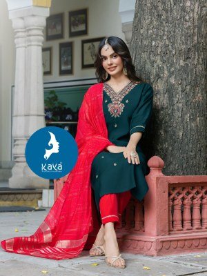 Kaya Kurti Natasha 3 Piece Straight Cut Set Roman Silk Kurti with Chanderi Dupatta Wholesale kurtis catalogs