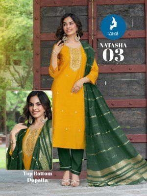 Kaya Kurti Natasha 3 Piece Straight Cut Set Roman Silk Kurti with Chanderi Dupatta Wholesale kurtis catalogs