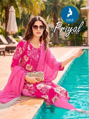 Kaya Kurti Priyal Rayon Foil Straight Cut Kurti Set with Chanderi Sequence Dupatta (M–5XL) wholesale catalogs