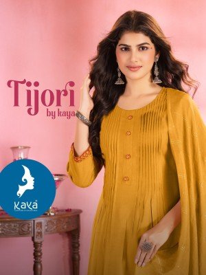 Kaya Kurti Tijori Piece Anarkali Set  Vertican Silk Top And Bottom Fancy Chanderi Dupatta Wholesale fancy Anarkali suit catalogs
