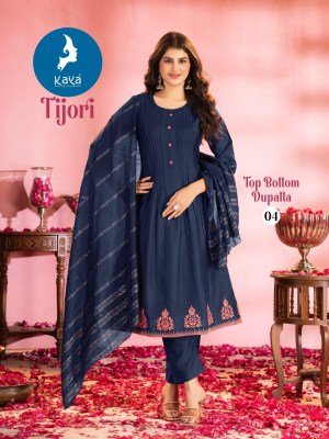 Kaya Kurti Tijori Piece Anarkali Set  Vertican Silk Top And Bottom Fancy Chanderi Dupatta Wholesale fancy Anarkali suit catalogs