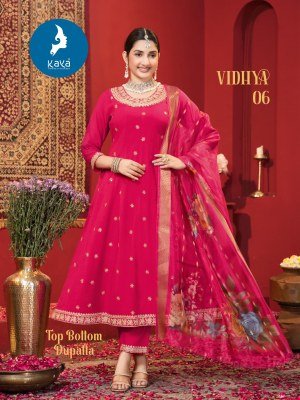 Kaya Kurti Vidya Anarkali Kurti Set Roman Silk Top And Bottom with Organza Dupatta Wholesale  kurtis catalogs
