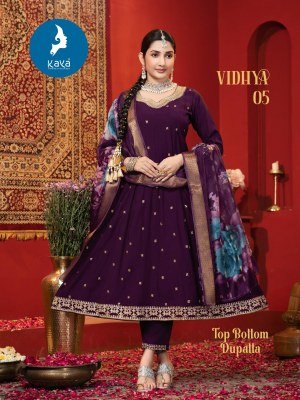 Kaya Kurti Vidya Anarkali Kurti Set Roman Silk Top And Bottom with Organza Dupatta Wholesale  kurtis catalogs