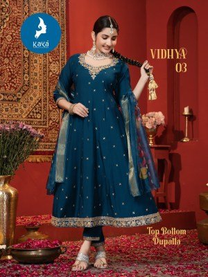 Kaya Kurti Vidya Anarkali Kurti Set Roman Silk Top And Bottom with Organza Dupatta Wholesale  kurtis catalogs