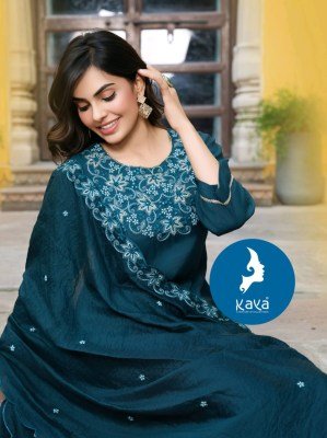Kaya Kurti Vihana 3 Piece Straight Cut Set Roman Silk Top And Plazzo with Chanderi Dupatta Wholesale kurtis catalogs