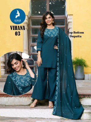 Kaya Kurti Vihana 3 Piece Straight Cut Set Roman Silk Top And Plazzo with Chanderi Dupatta Wholesale kurtis catalogs