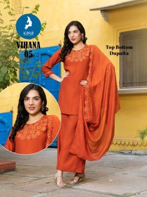 Kaya Kurti Vihana 3 Piece Straight Cut Set Roman Silk Top And Plazzo with Chanderi Dupatta Wholesale kurtis catalogs