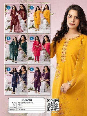 Kaya Kurti Zubani Straight Cut Kurti Set with Roman Silk Bottom And Organza Dupatta Wholesale kurtis catalogs