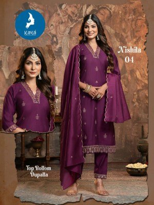 Kaya Nishita 3 Pcs Kurti Pant Dupatta Set Vertican Fabric Ethnic Wear Wholesale kurtis catalogs
