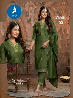 Kaya Nishita 3 Pcs Kurti Pant Dupatta Set Vertican Fabric Ethnic Wear Wholesale kurtis catalogs