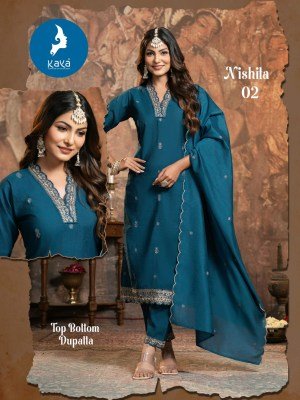 Kaya Nishita 3 Pcs Kurti Pant Dupatta Set Vertican Fabric Ethnic Wear Wholesale kurtis catalogs