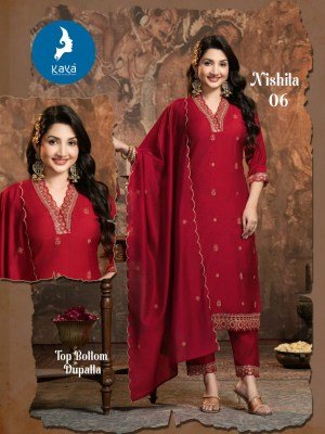 Kaya Nishita 3 Pcs Kurti Pant Dupatta Set Vertican Fabric Ethnic Wear Wholesale kurtis catalogs