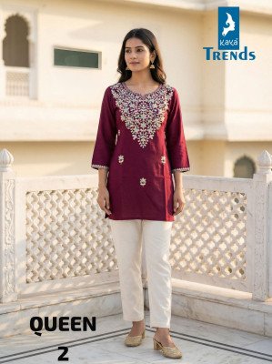 Kaya Queen Rayon Aari Work Short Top Collection kurtis catalogs