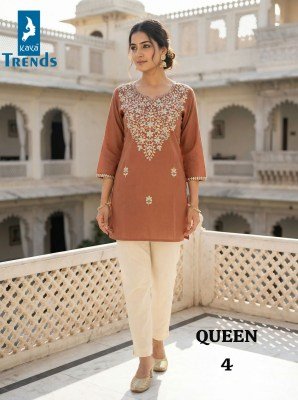 Kaya Queen Rayon Aari Work Short Top Collection kurtis catalogs